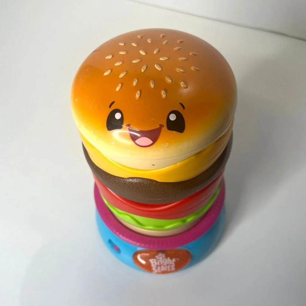 Bright Starts Stack 'N Spin Burger Musical Activity Stacker Toy Works See Video